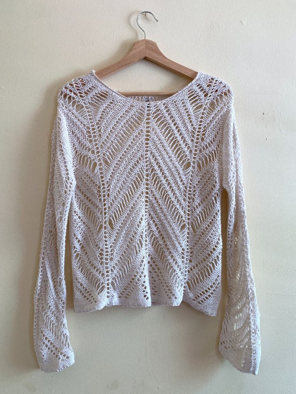 Cream Crochet Long Sleeve Top Edgy Grunge Boho Beach Women's Size Small